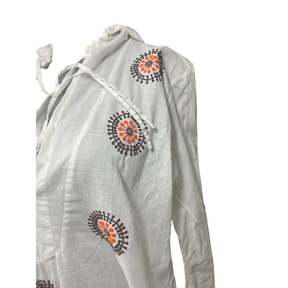 Roberta Freymann Women's Tunic Coverup V Neck White Embroidered Large Resort - Picture 4 of 11